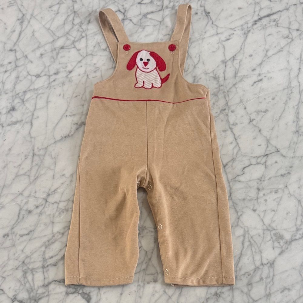 Vintage Kids Overalls with Red Puppy Applique 18 Mo